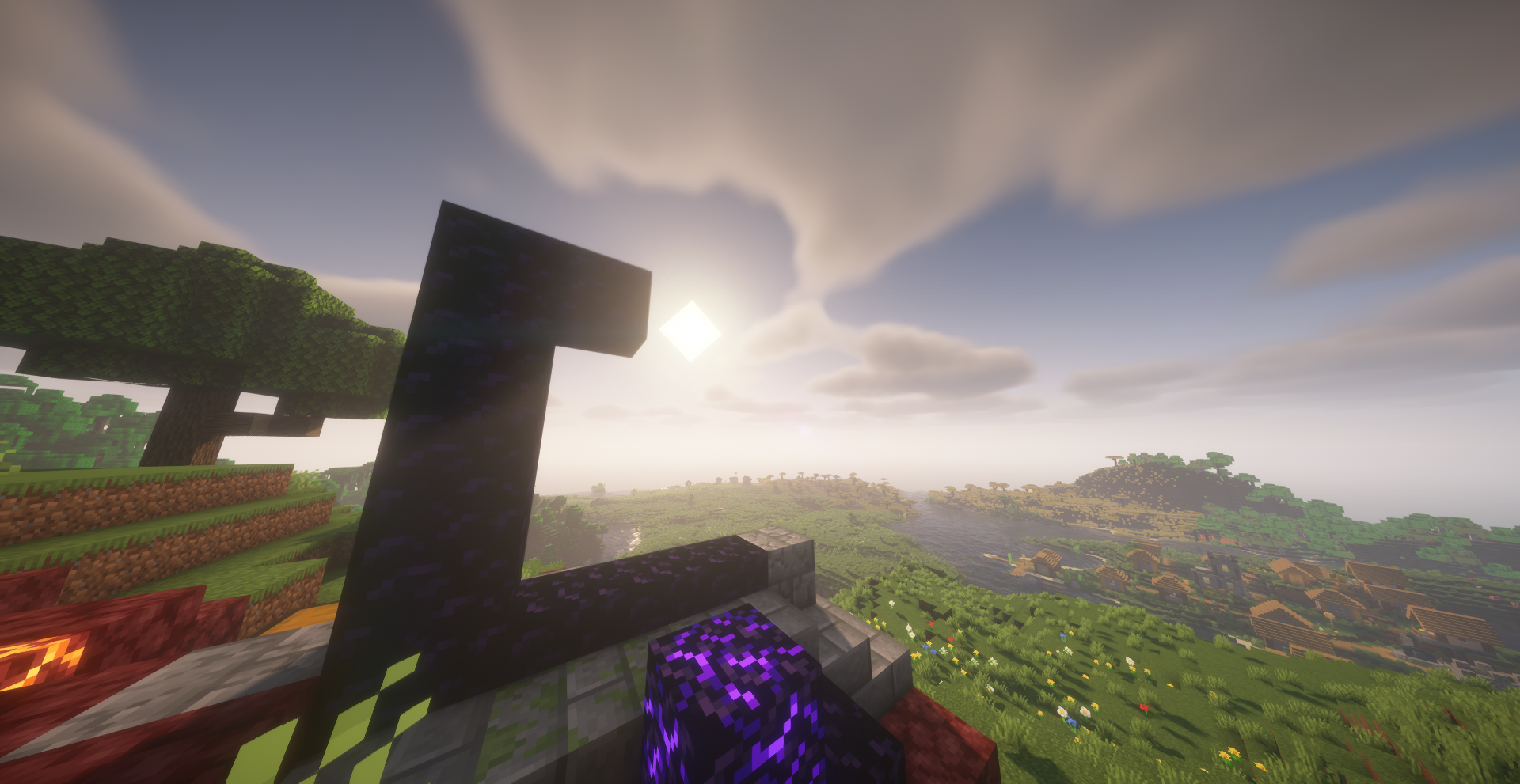 Minecraftの世界に立つネザーポータル